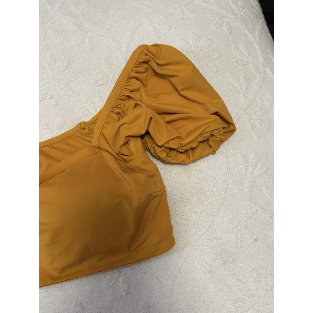 Knix XL Discontinued Puff Sleeve Bikini Top Burnt Orange Resort Swim Retro